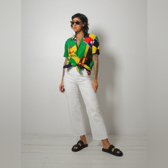 Mint like new Lauren Ralph Lauren Nautical polo 100 Silk Blouse Shirt - Picture 12 of 13